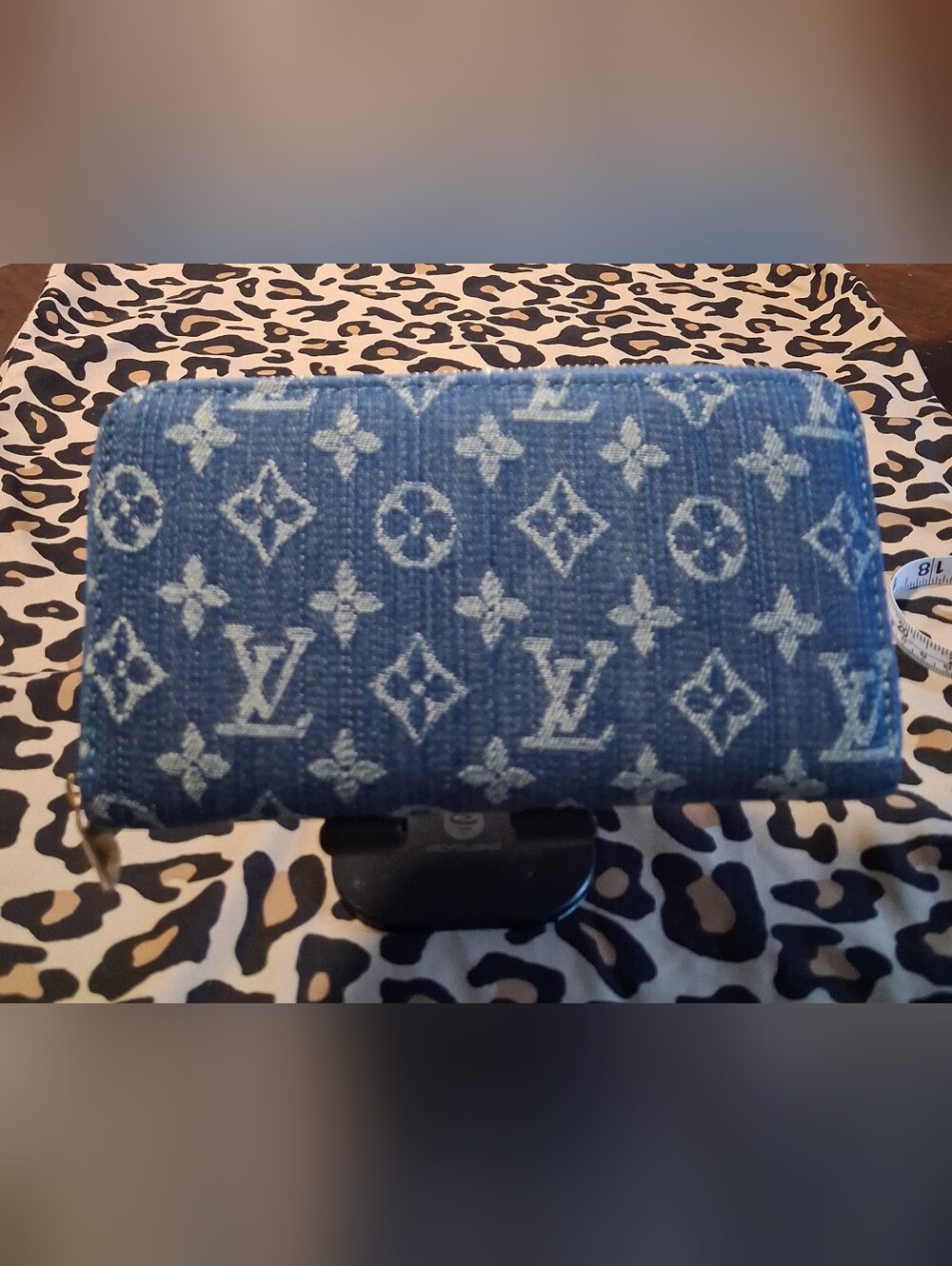 Blue Denim Monogram Long Zip Wallet